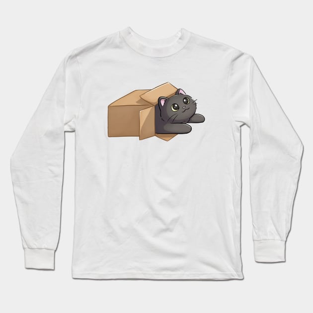 Cute Black Cat In A Box Long Sleeve T-Shirt by Meowrye